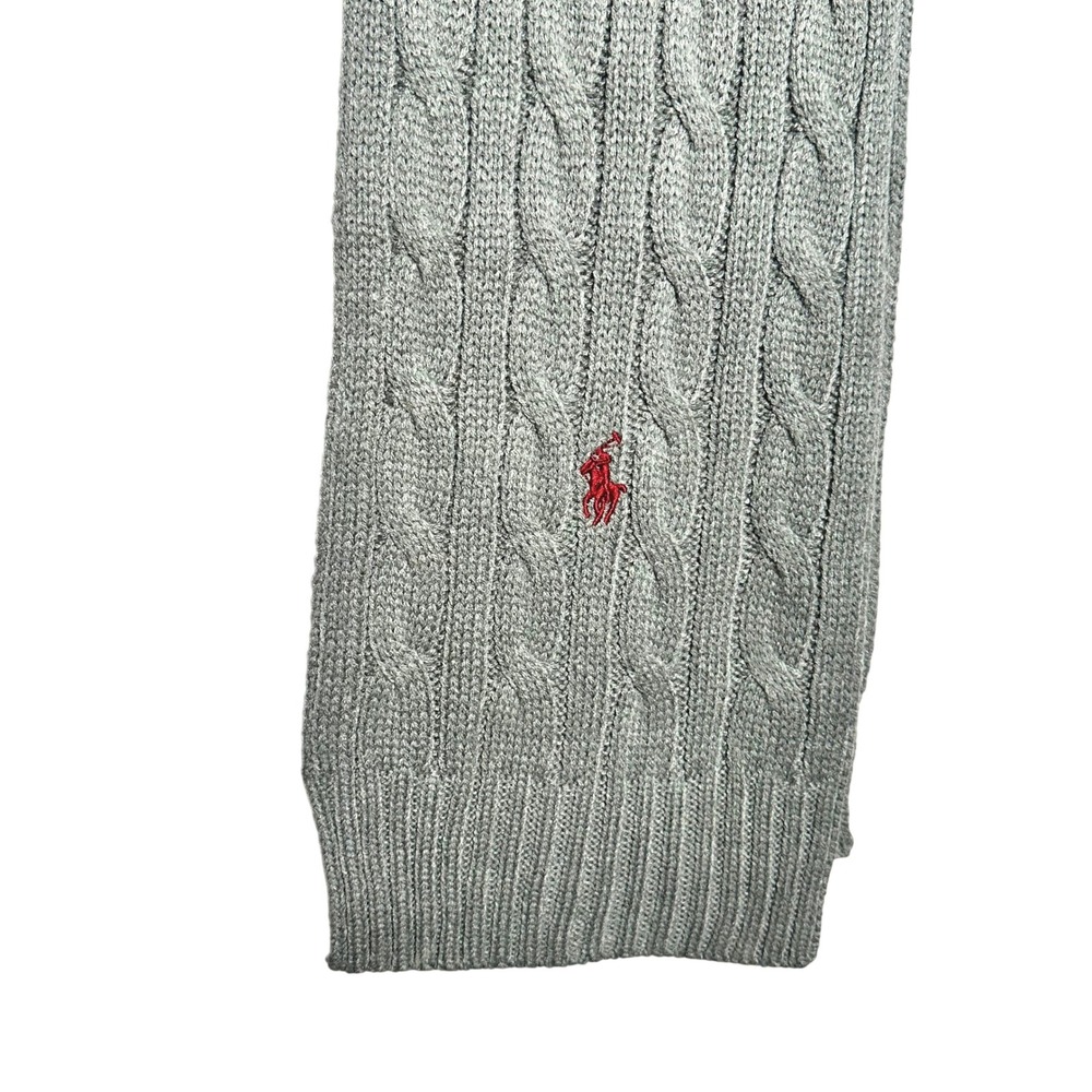 Polo Ralph Lauren Scarf Gray Cable Knit Red Pony Logo Mens Womens Accessory - Picture 1 of 7